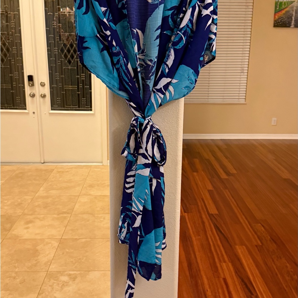 Caramel Blue and White Patterned Fabric